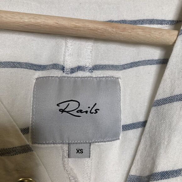 Rails Lily Positano Stripe Tunic Top XS Linen Rayon White Blue Oversized Tie - Picture 11 of 12